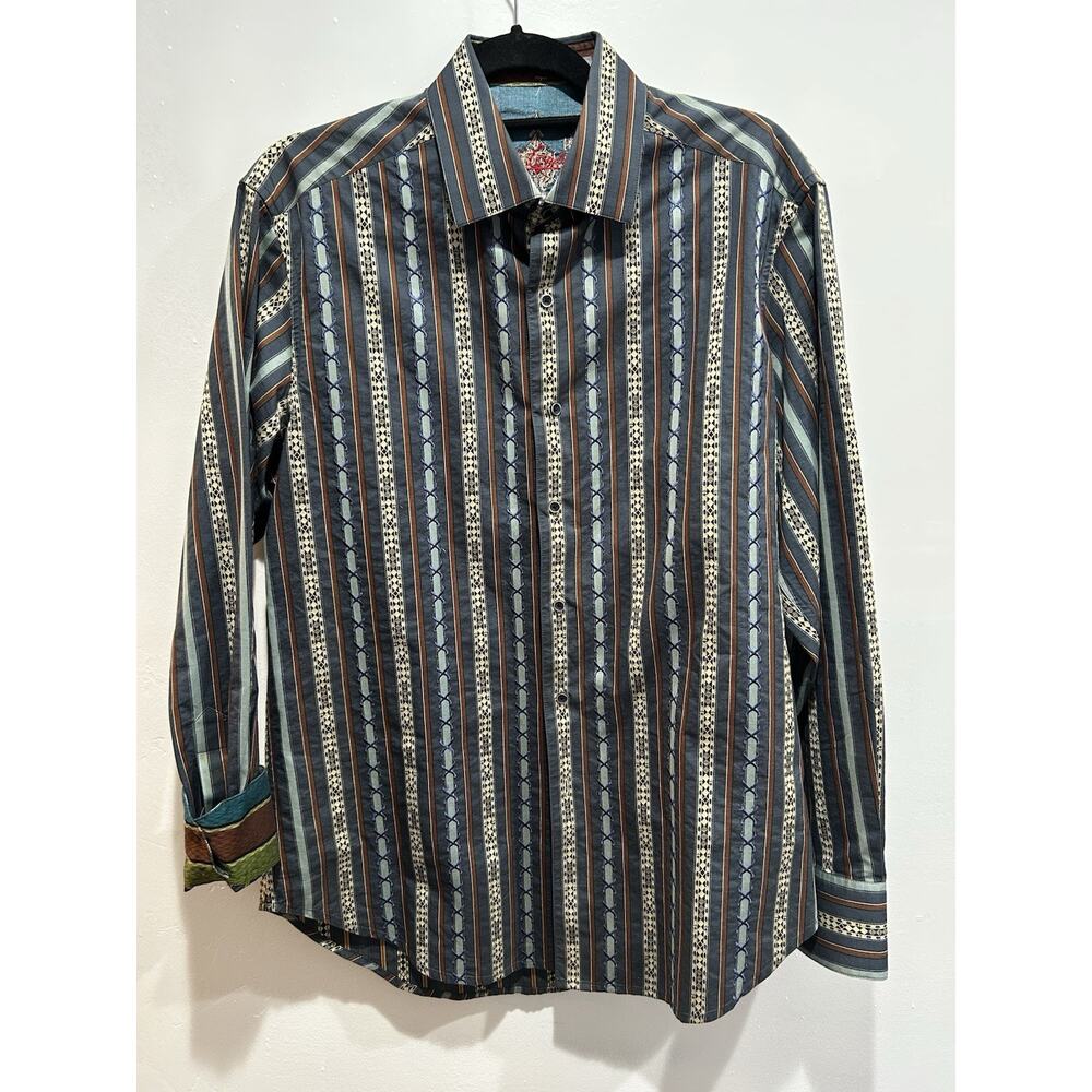 robert graham shirt medium Striped Embroidered Long Sleeve